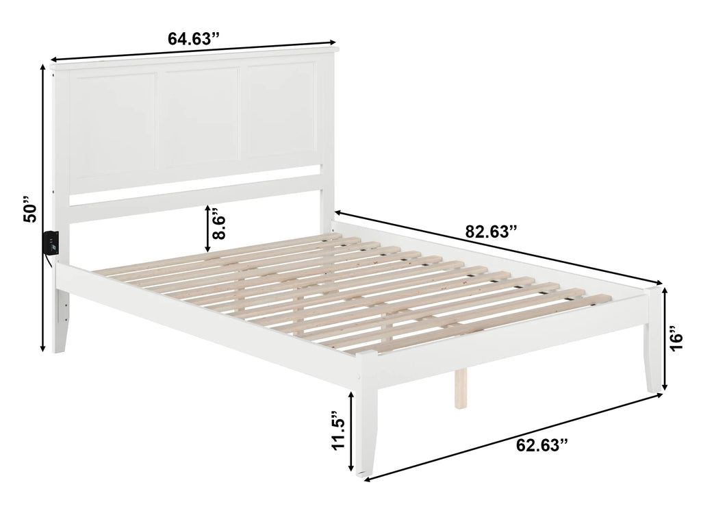 Queen Solid Wood Platform Bed with Panel Headboard in White Q39374