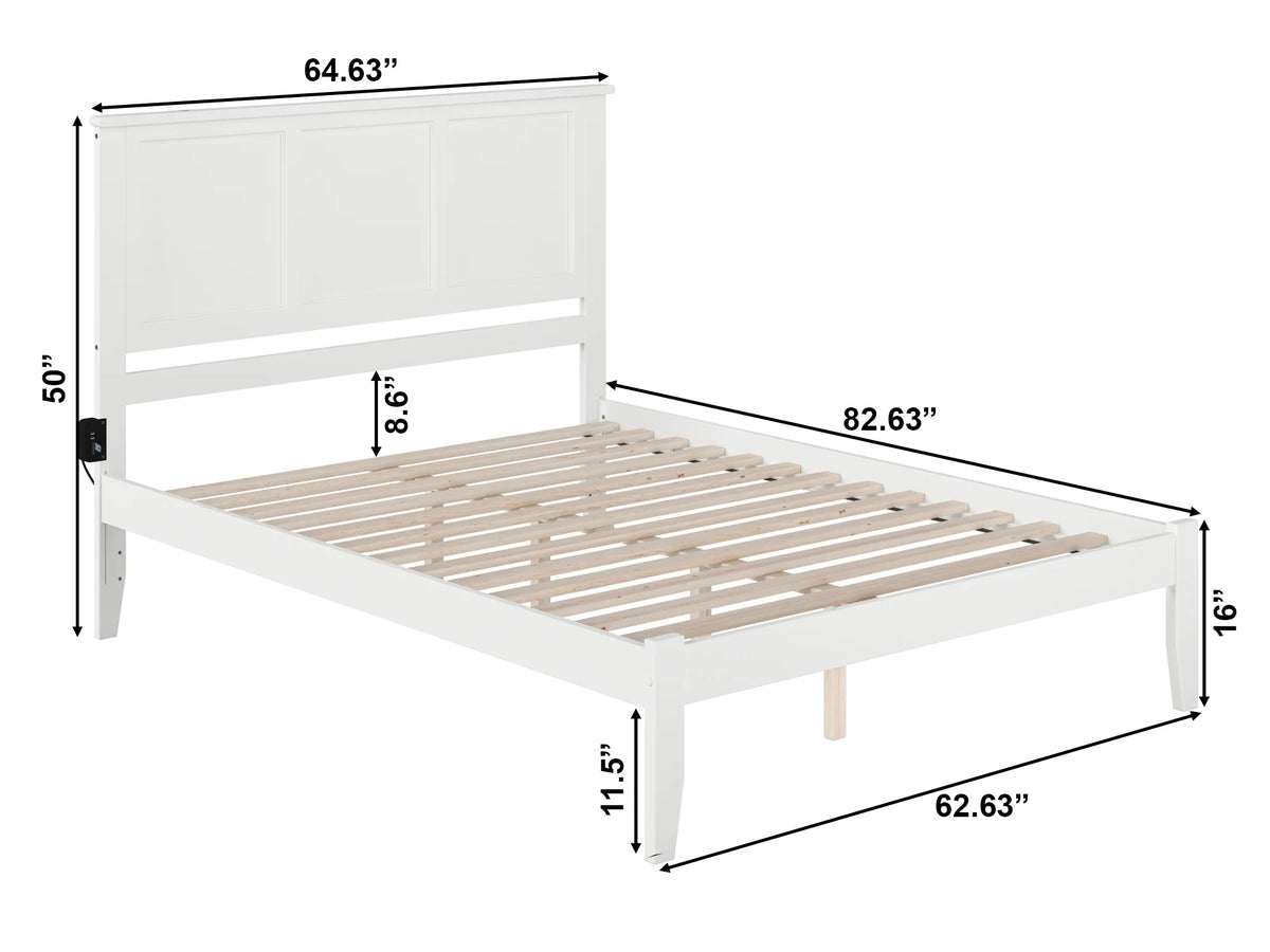 Queen Solid Wood Platform Bed with Panel Headboard in White Q39374