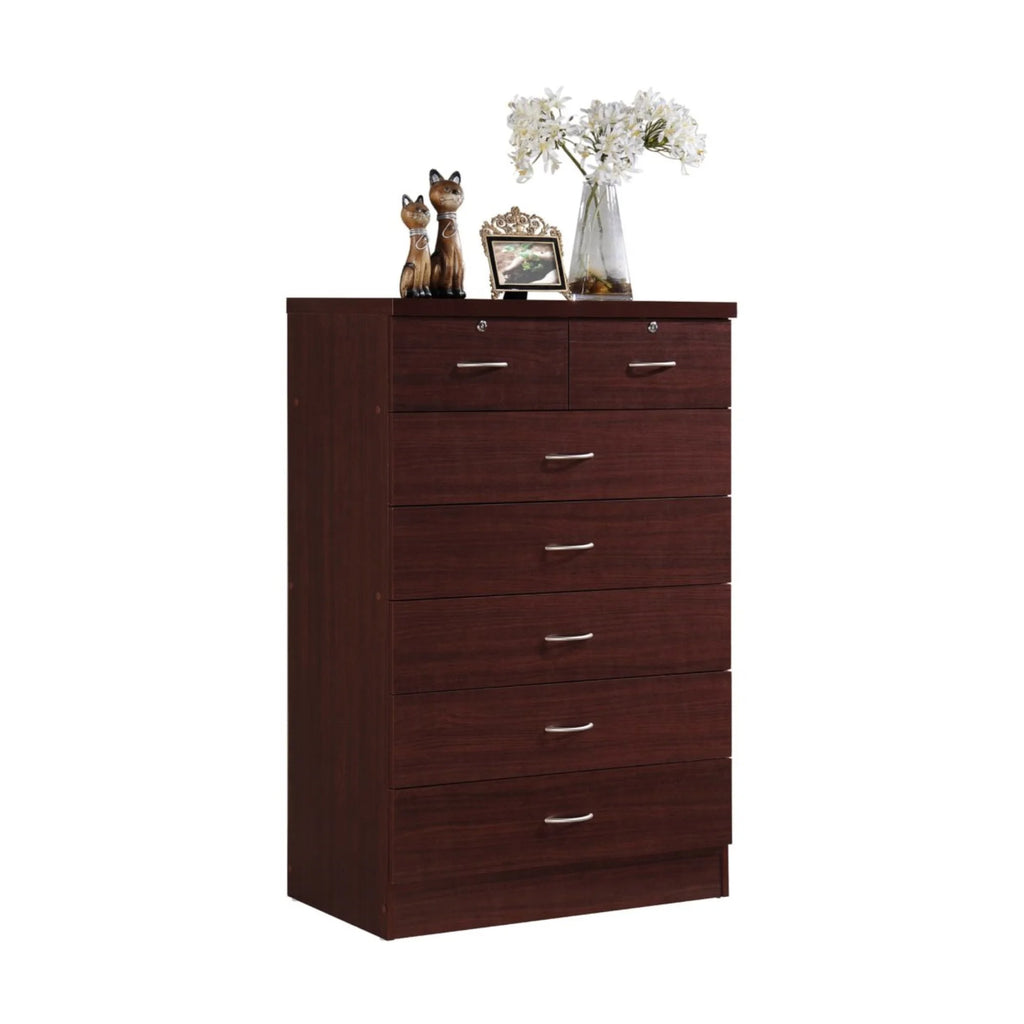 7 Drawer Wooden Dresser Chest with 2 Top Locks, Cherry A491663