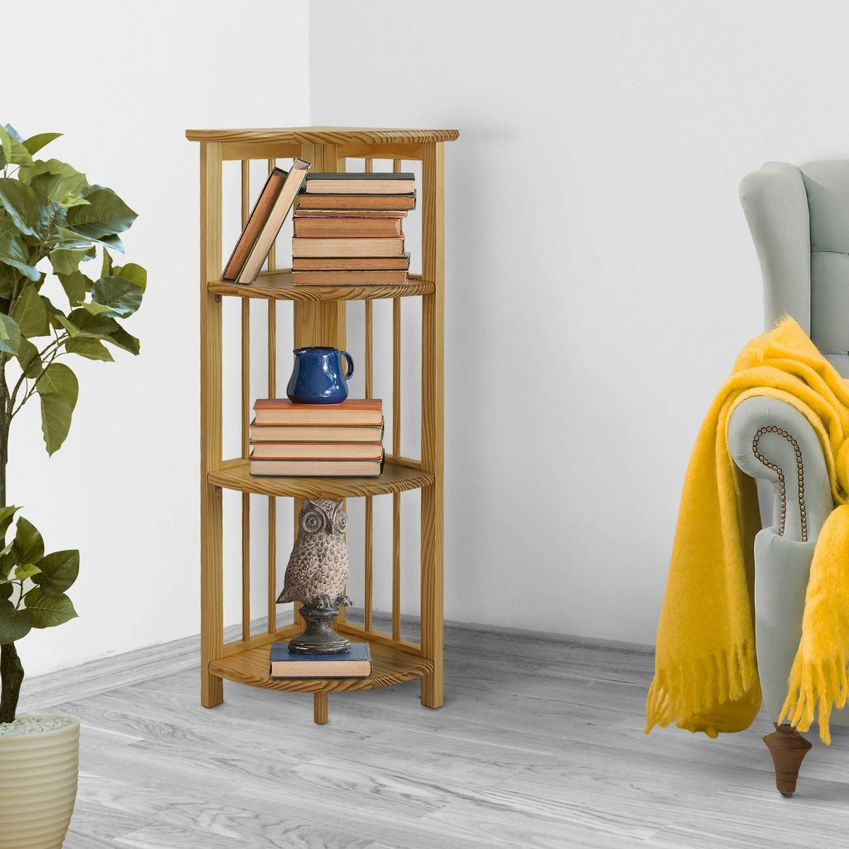 Truffle Brown 4-Shelf Corner Folding Bookcase R96964
