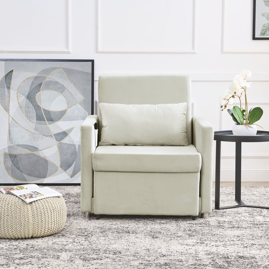 Beige Velvet Convertible Chair Bed L23317