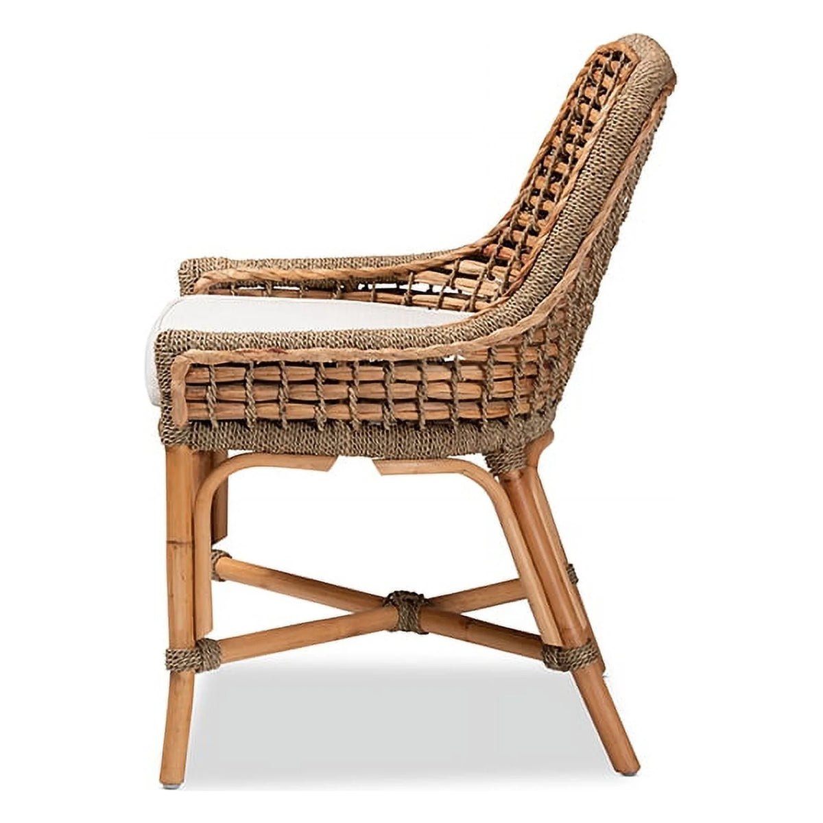 Natural Brown Woven Rattan Dining Side Chair With Cushion U589163