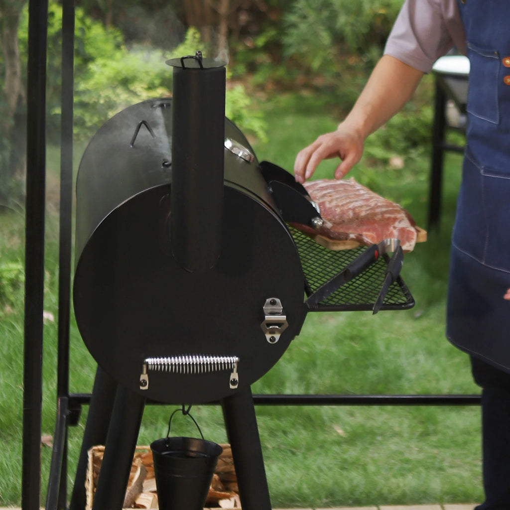 Steel BBQ Charcoal Grill with Offset Smoker in Black U577
