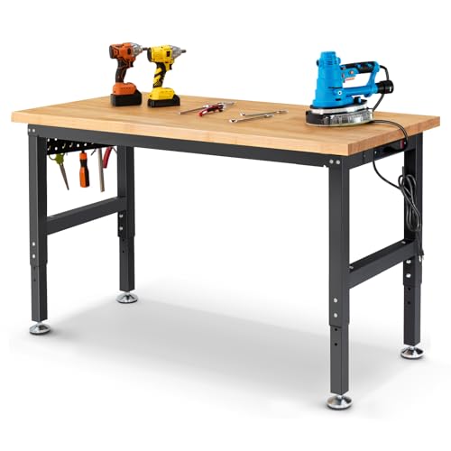 48 Inch Adjustable Height Rubberwood Workbench K833629