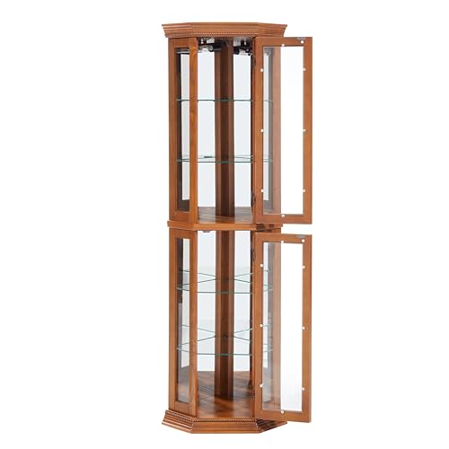 OAK Corner Curio Cabinet with Tempered Glass Door C9546