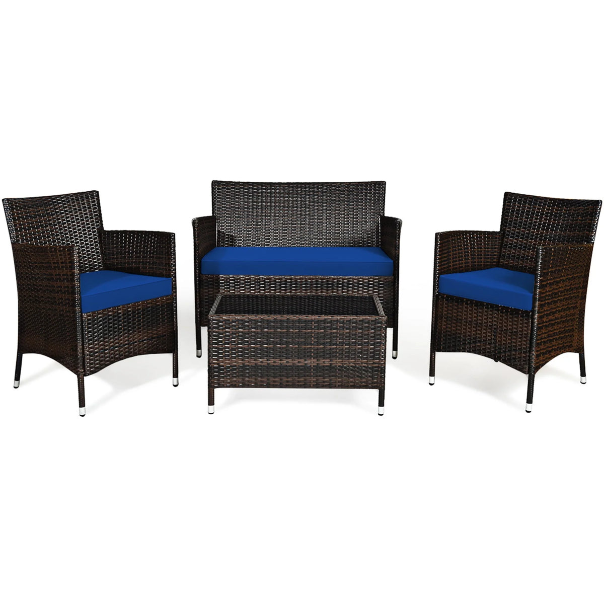 4 Pc Turquoise Cushioned Patio Rattan Conversation Furniture Set M672