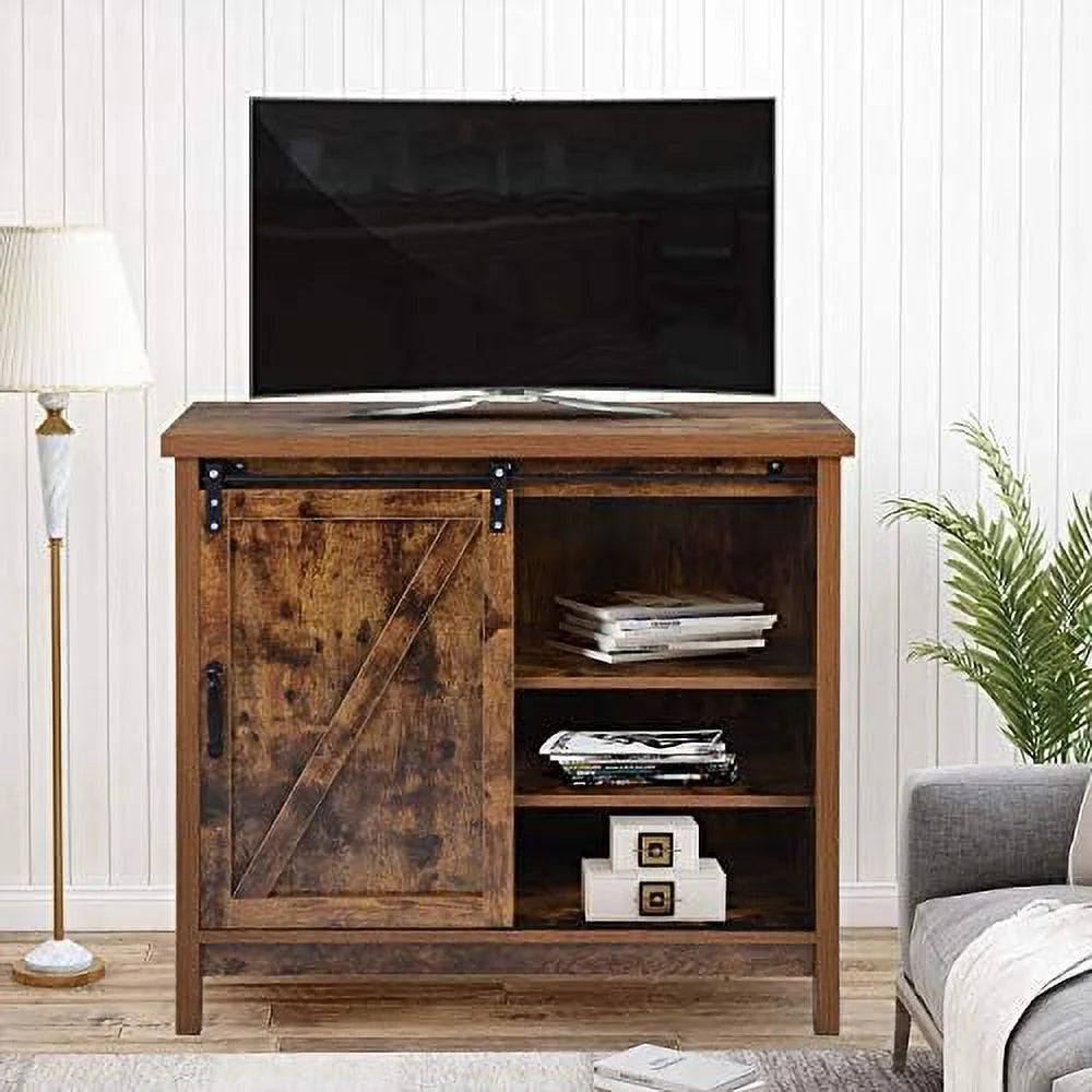 Farmhouse TV Stand with Sliding Barn Doors and Adjustable Shelves X8175
