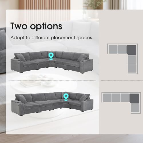 Beige Corduroy Sectional Corner Sofa with Cup Holders Q475308