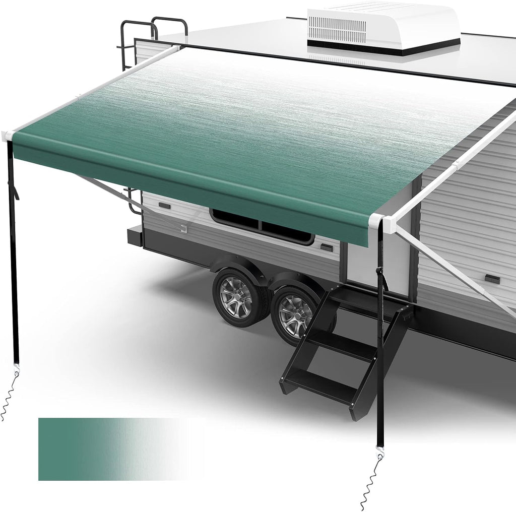 18oz Vinyl RV Awning Fabric Replacement with Awning Anchor Kits & Pull Tension Strap, 14', Green Fade H745745