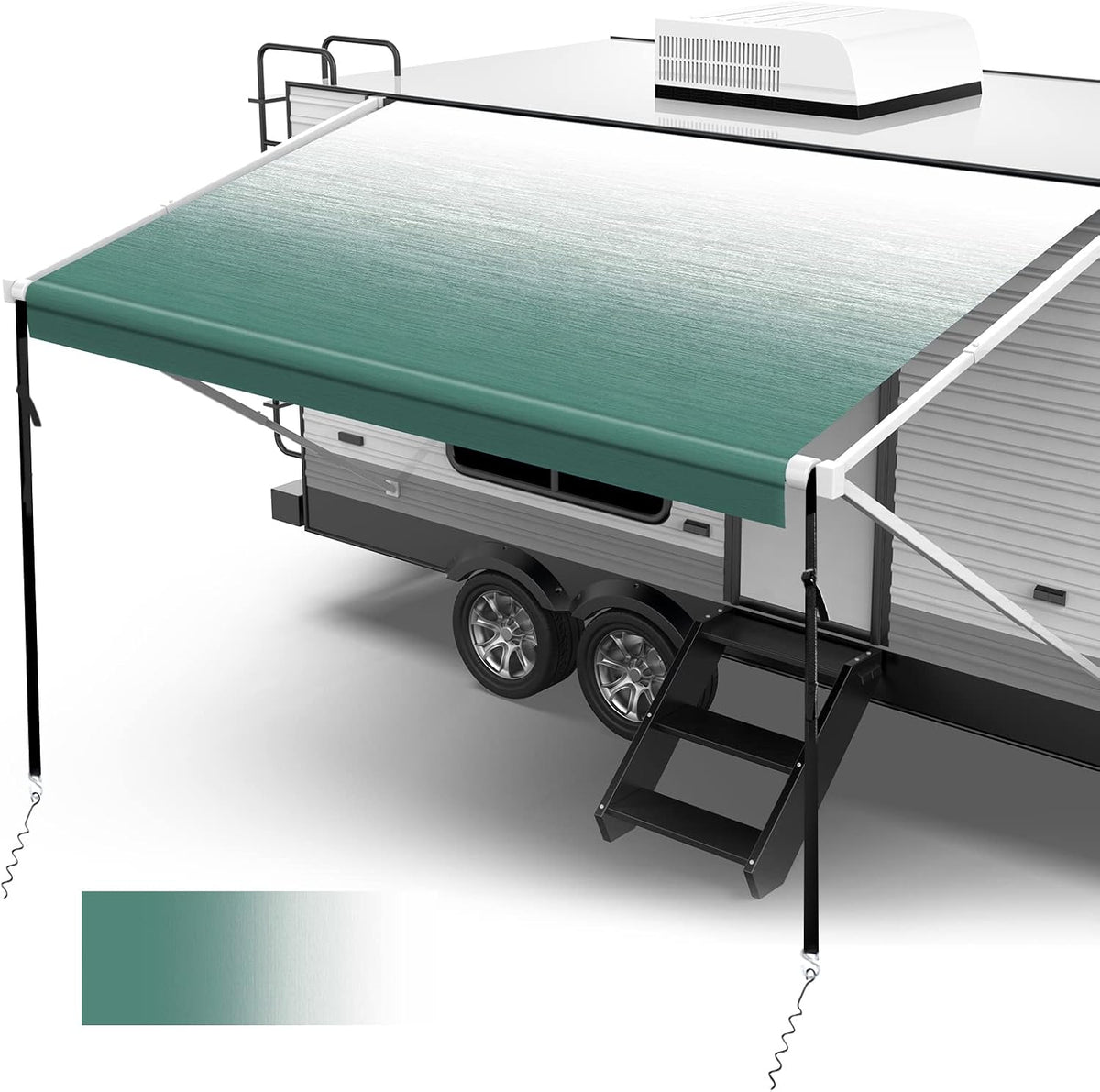 18oz Vinyl RV Awning Fabric Replacement with Awning Anchor Kits & Pull Tension Strap, 14', Green Fade H745745