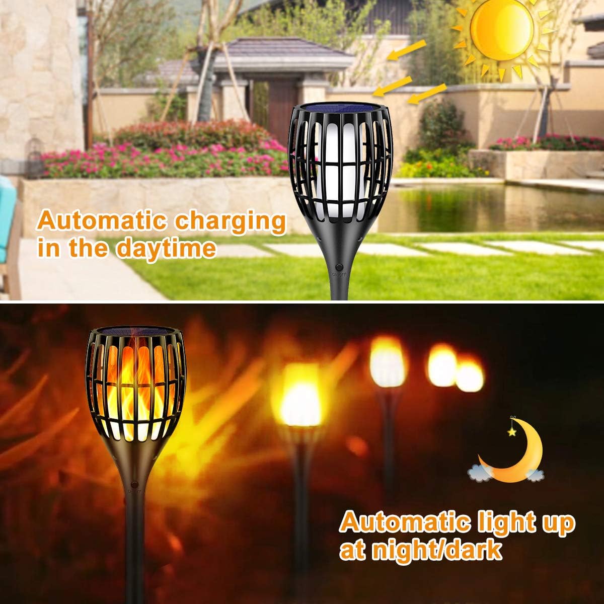 43 Flickering Flames Solar Torch Light, 4 Pack P23724