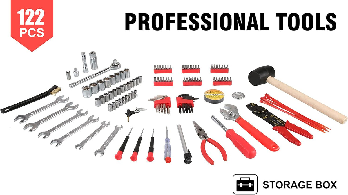 122-Piece Household Hand Tool Set with Carrying Tool Box N90029