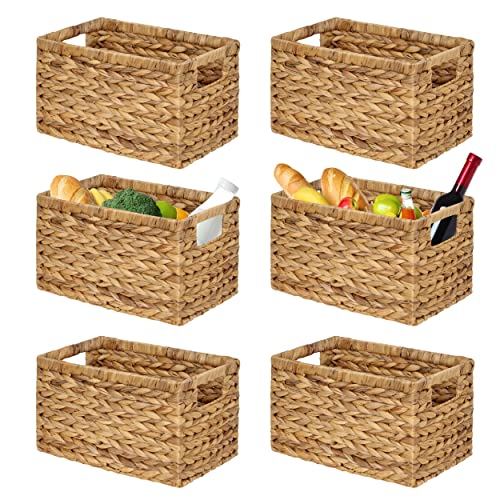 Set of 6 Natural Water Hyacinth Woven Storage Baskets with Built-in Handles V6628