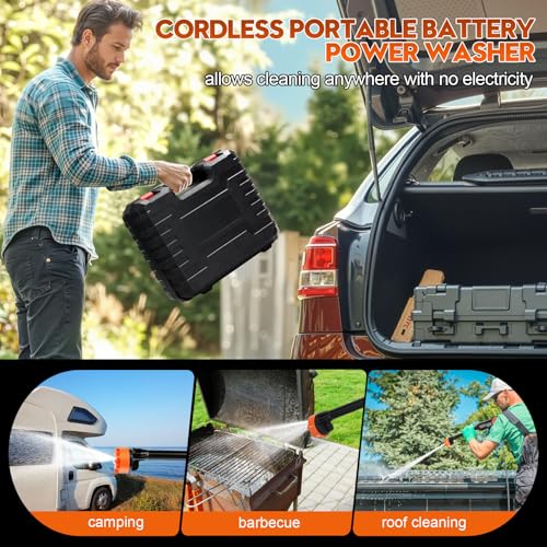 6000mAh Battery Cordless Electric Pressure Washer Handheld with 6-in-1 Nozzle, 17FT Drain Hose, 2 Battery R468