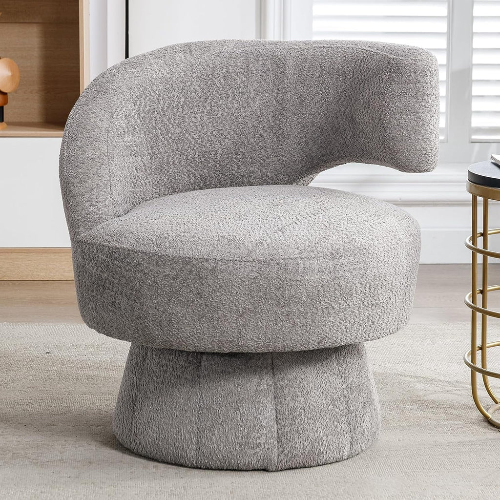 Round Swivel Fuzzy Teddy Barrel Accent Chair D88141