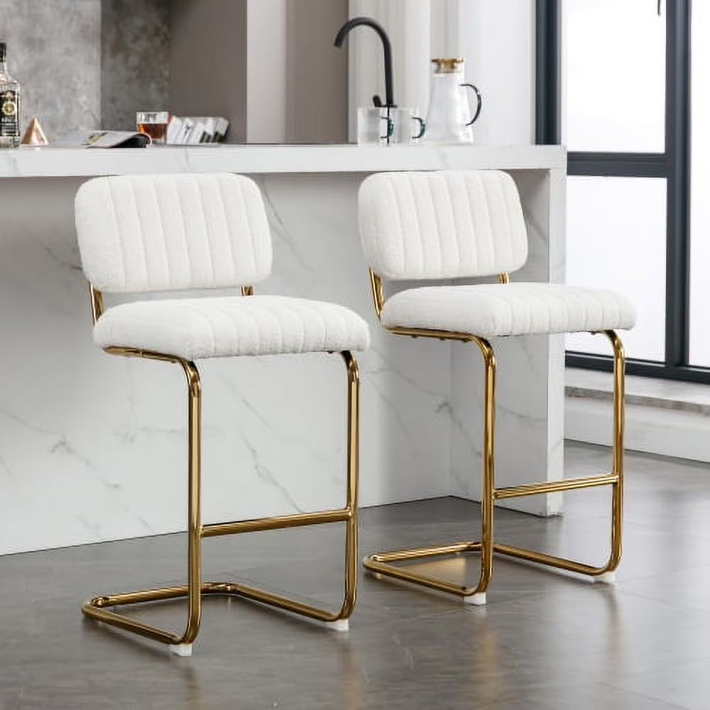 Ivory Boucle Fabric Counter Height Bar Stools Set of 2 L2560