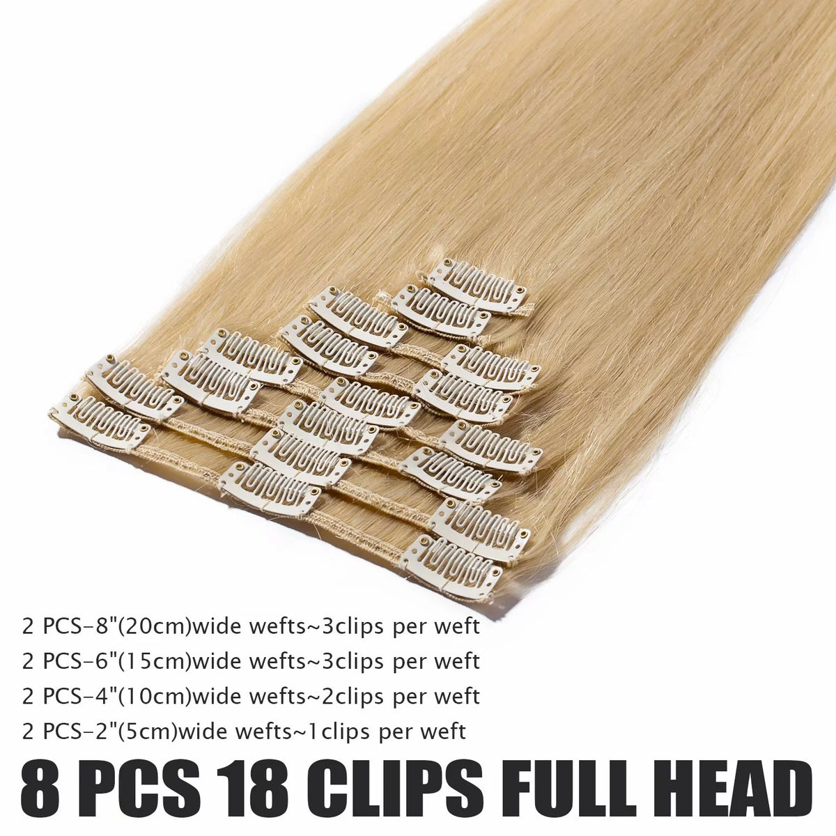 Human Hair Extensions Clip In Natural Blonde Straight H4075