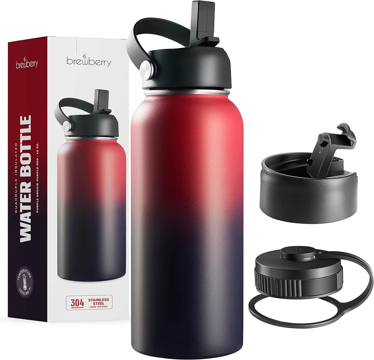 Stainless Steel Double Wall Insulated Sports Water Bottle, 40 OZ BPA Free F82126