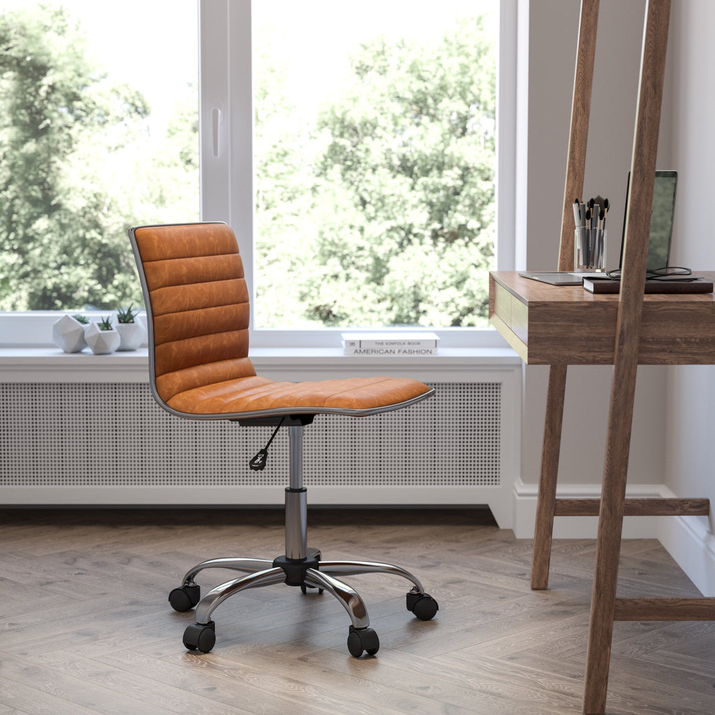Brown Ribbed Swivel Task Office Chair W7744