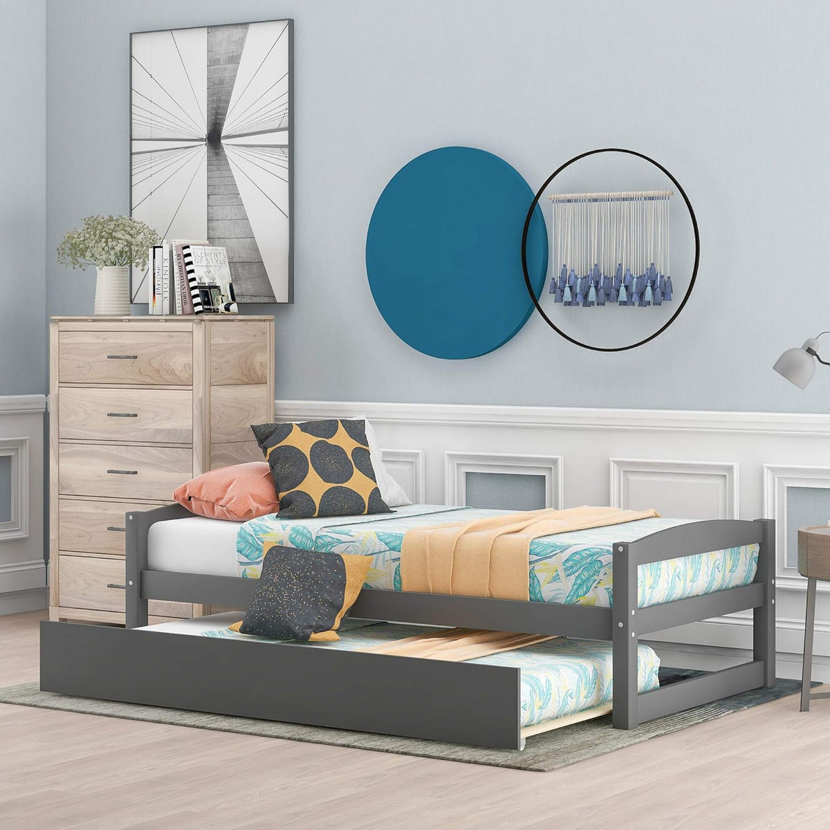 Twin Size Solid Wood Daybed with Trundle N688912