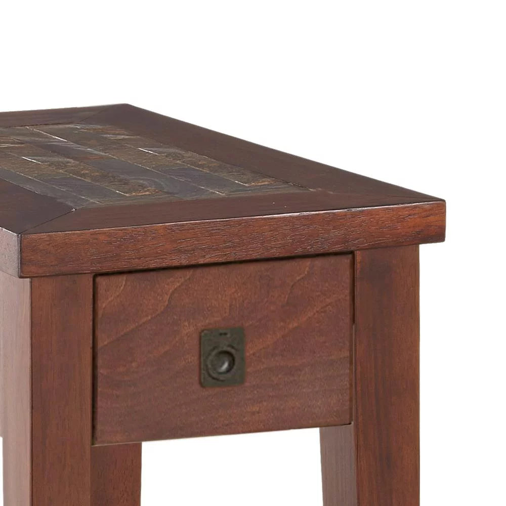 Brown Cherry Chairside End Table with Slate Inlay B255