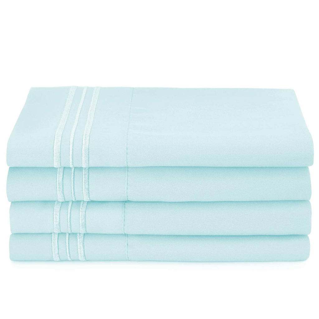 6 Piece Full Microfiber Bed Sheet Set with Extra Pillowcases, Deep Pockets Fitted Sheet, Aqua Light Blue O910732