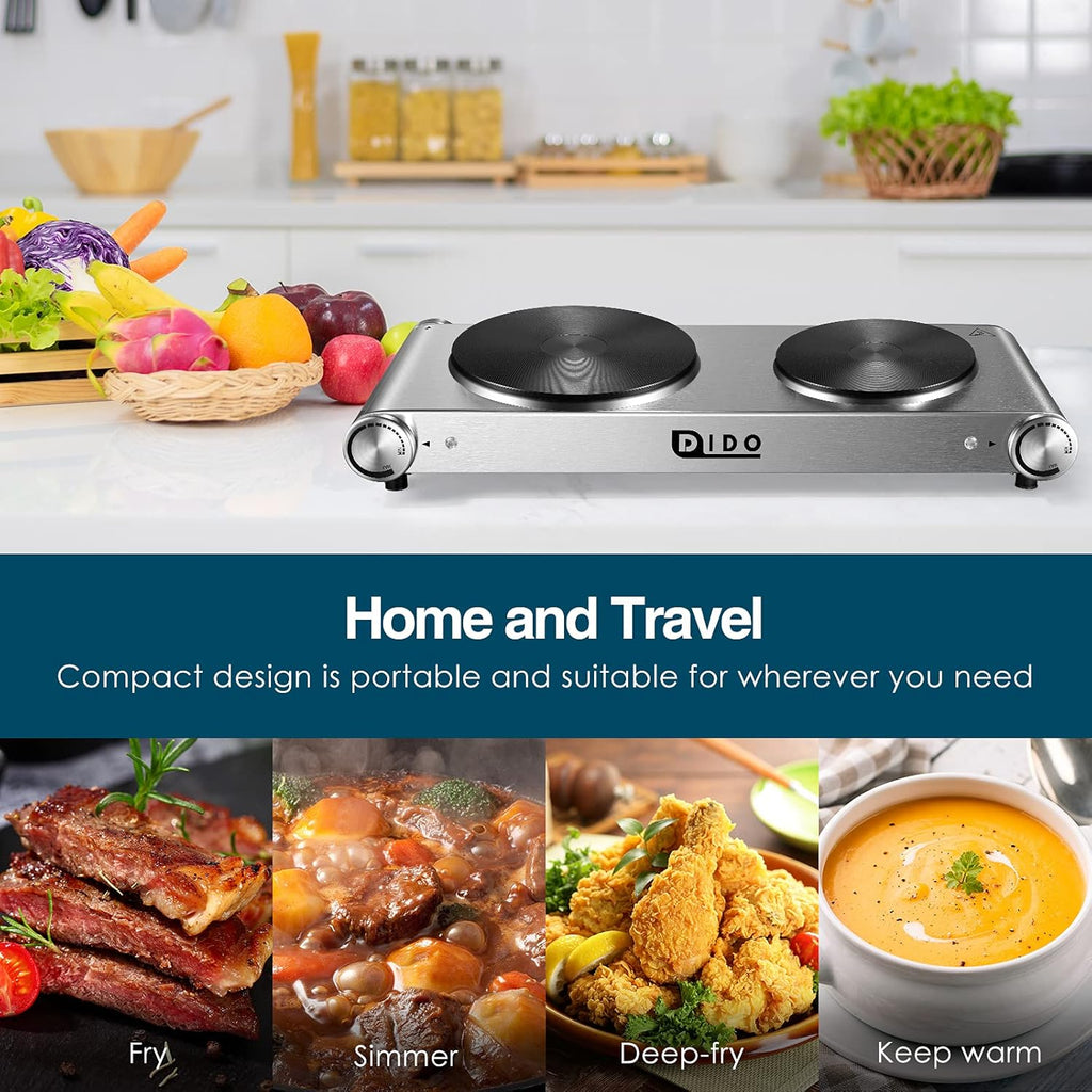 1800W Portable Electric Double Burner Hot Plate with Stainless Steel Cooktop X56682