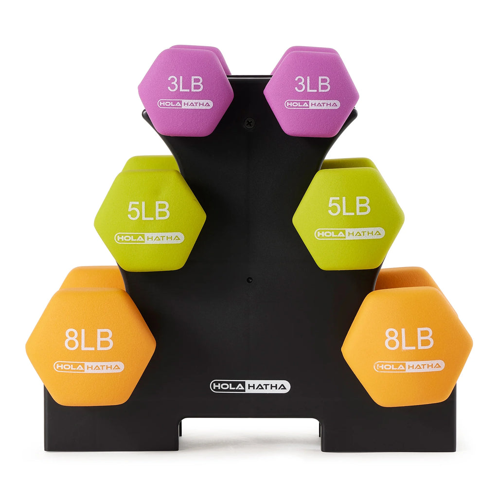3, 5, and 8 Pound Dumbbell Hand Weight Set with Storage Rack Z3706