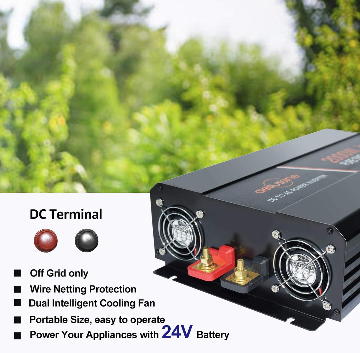 3000 Watt Pure Sine Wave Power Inverter 24 Volt DC to AC 110V 120V with LCD Display Remote Switch Y442