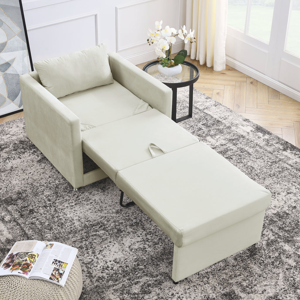 Beige Velvet Convertible Chair Bed L23317