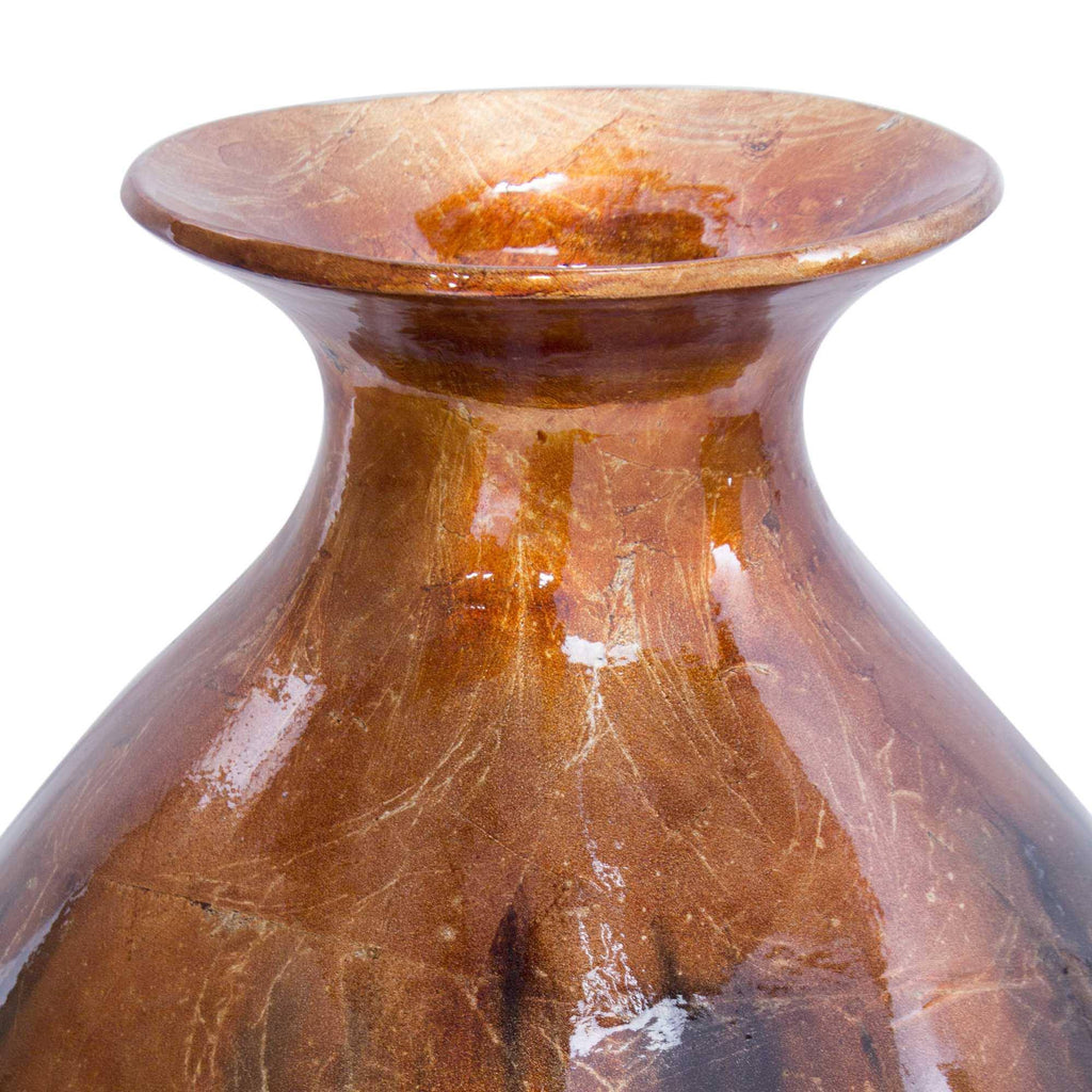 Bronze Brown Amber Gray Ceramic Round Water Jar Vase O246500