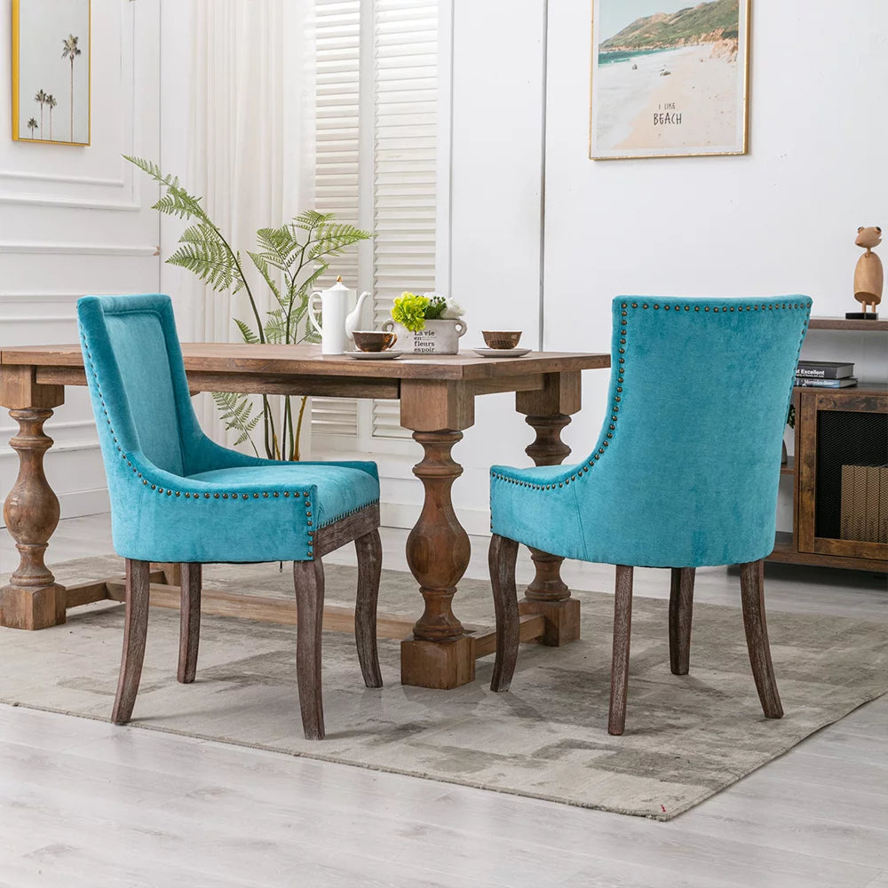 Blue Upholstered Dining Chairs Set of 2 with Wood Legs P719928