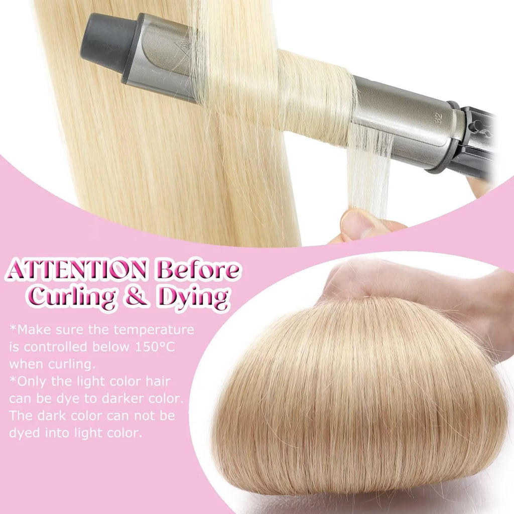 Human Hair Extensions Clip In Natural Blonde Straight H4075