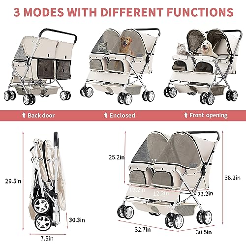 Gray Foldable Double Pet Stroller E7498