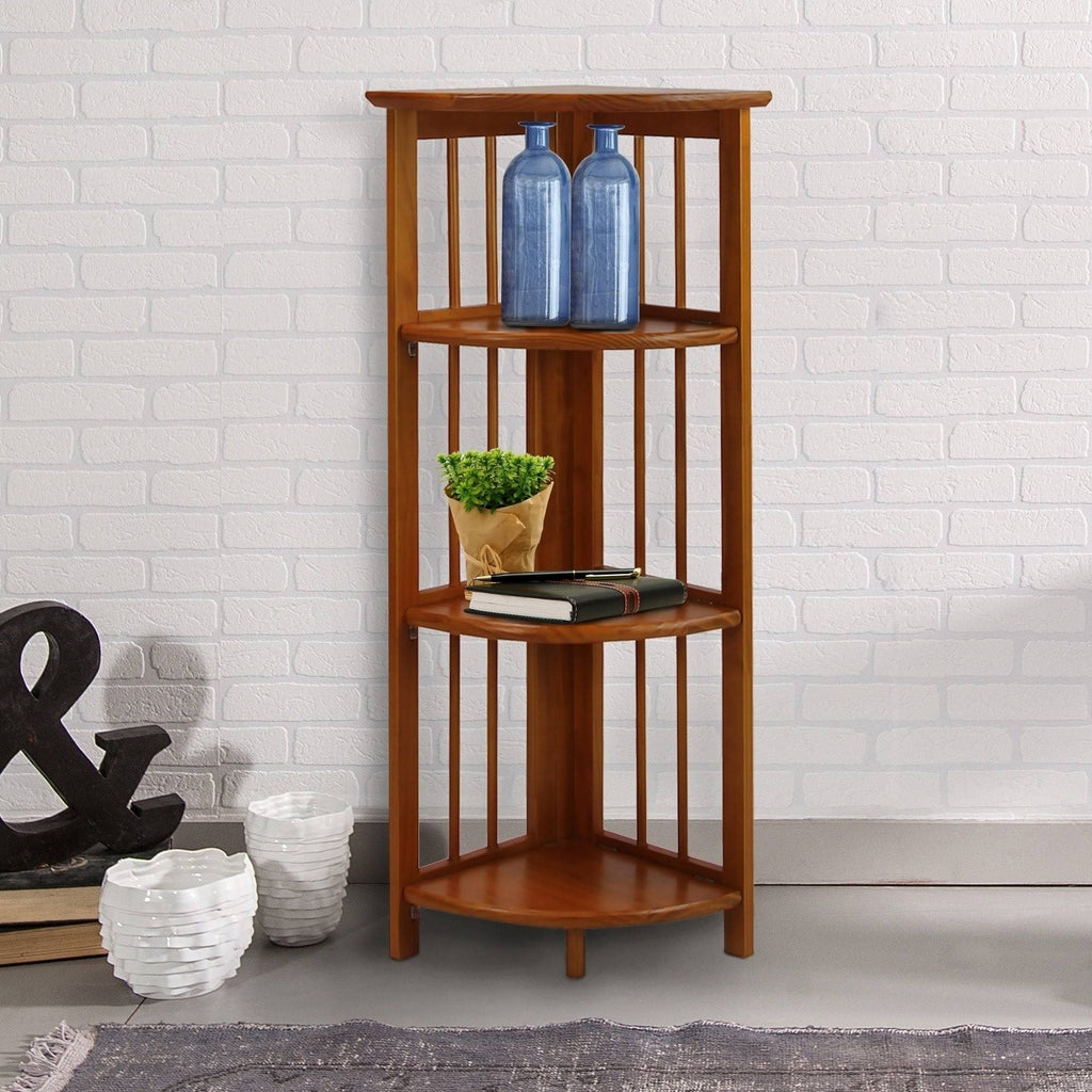 Truffle Brown 4-Shelf Corner Folding Bookcase R96964