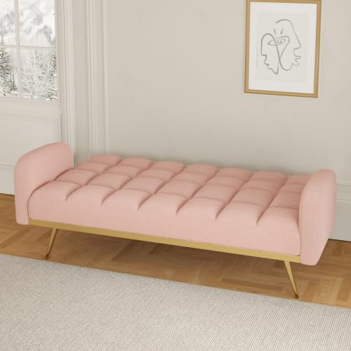Green Convertible Futon Sofa with 2 Cupholders Adjustable Backrest O4698