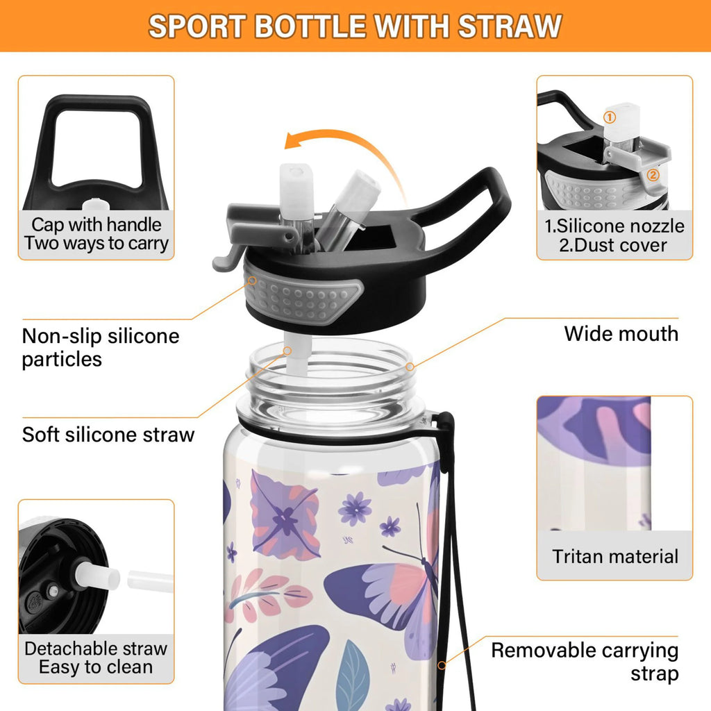 Purple 32oz Tritan Water Bottle with Straw Leakproof BPA Free Clear M160570