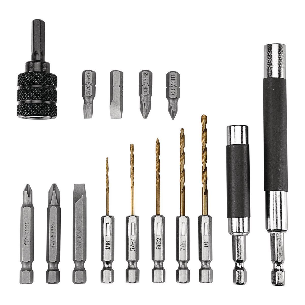 High Speed Steel Quick Change Drill Bit Set, 15-Piece R9440