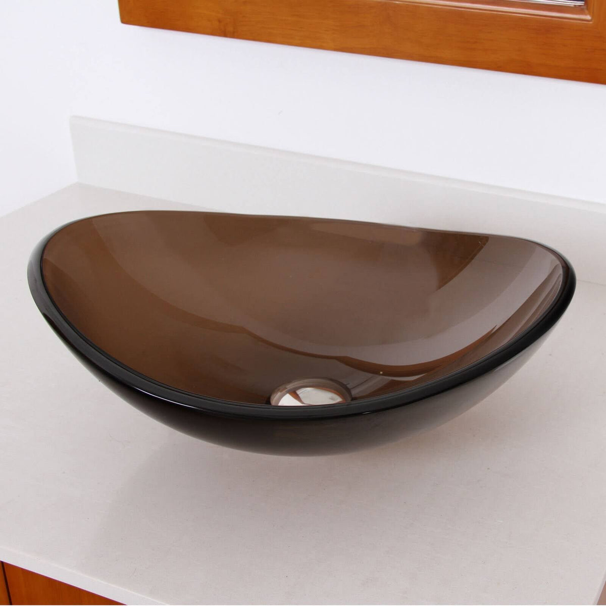 Oval Transparent Brown Tempered Glass Bathroom Vessel Sink with Chrome Finish Faucet G18840