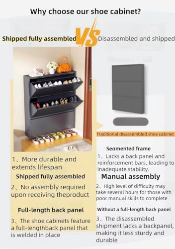 Black Grey Shoe Cabinet with 3 Flip Drawers Y2226