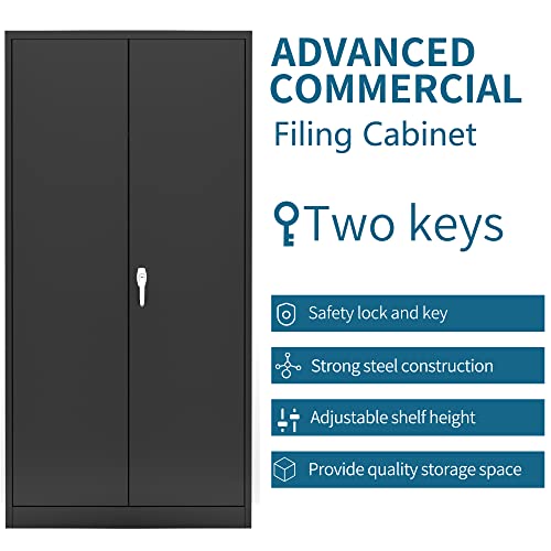 31.5" H Black Steel Lockable Storage Cabinet with 2 Adjustable Shelves V64165