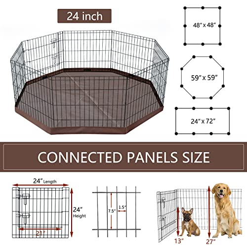 Foldable Metal Dog Playpen 8 Panels 24 Inch with Top Cover A856200