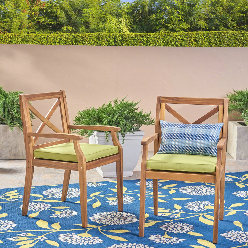Teak and Green Wooden Patio Dining Arm Chair Set of 2 A506285