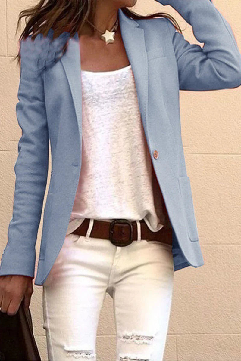 Casual Solid Button Turn-back Collar Outerwear W5519
