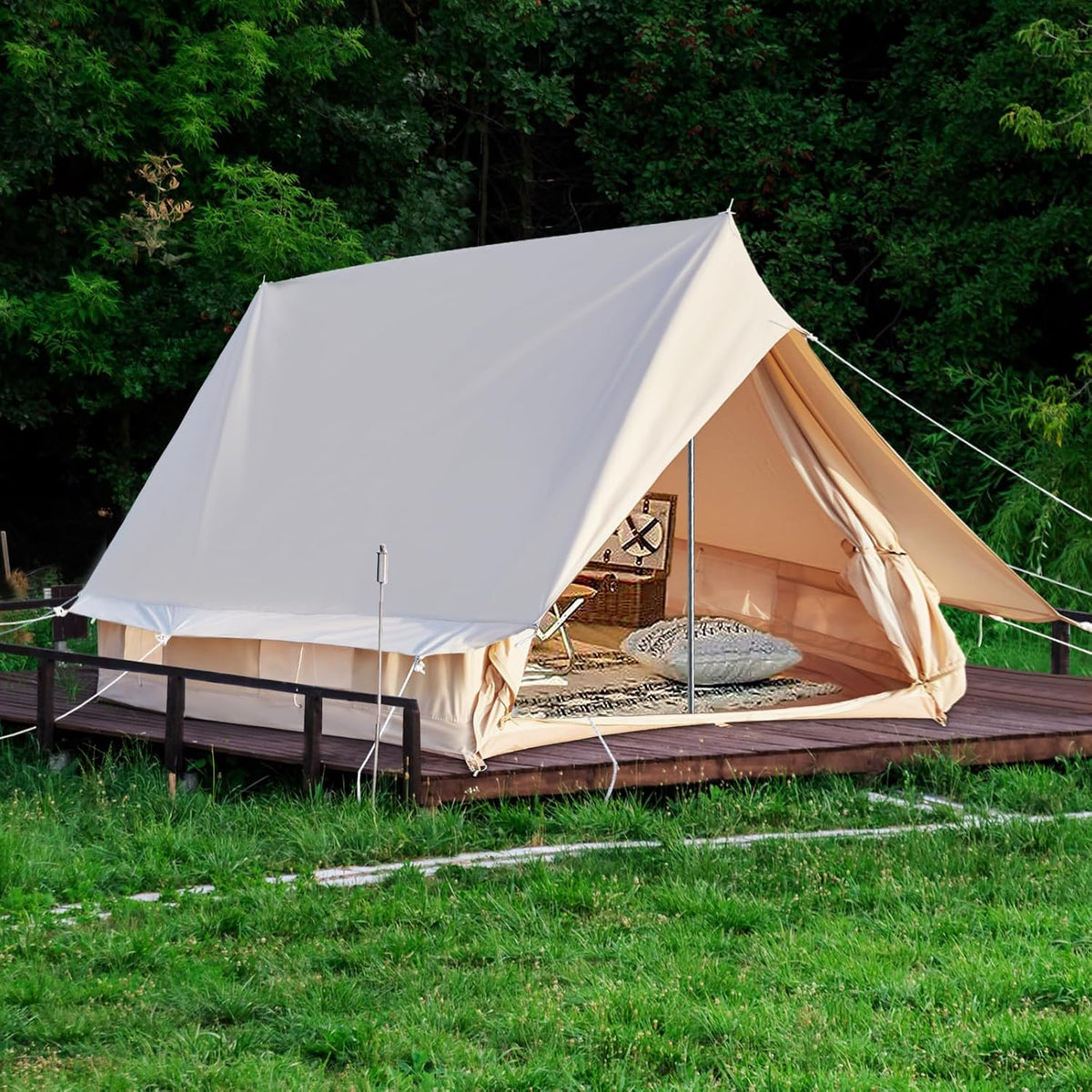 Canvas Glamping Tent Rainproof for 4 Person with Windows N1505