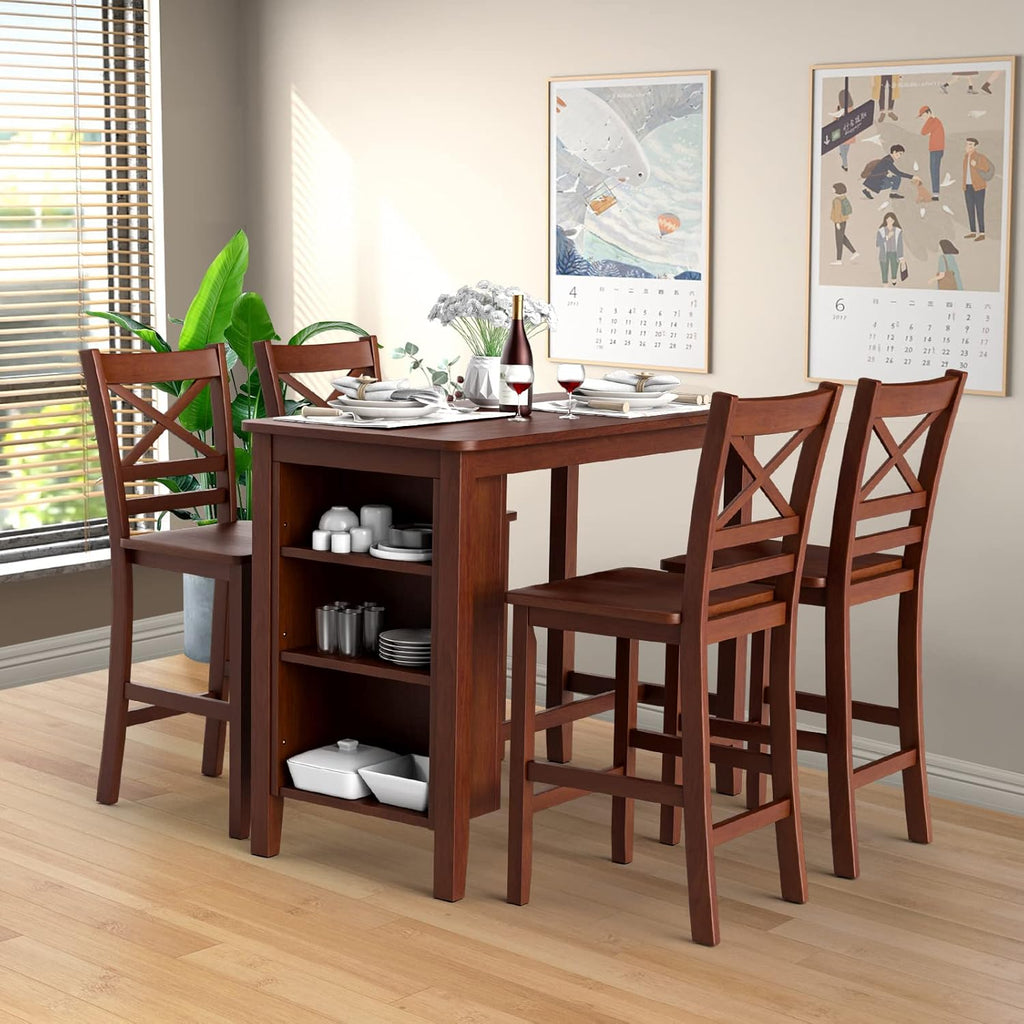 Set of 2 25'' Counter Height Bar Stools with Wooden Backrest R5913