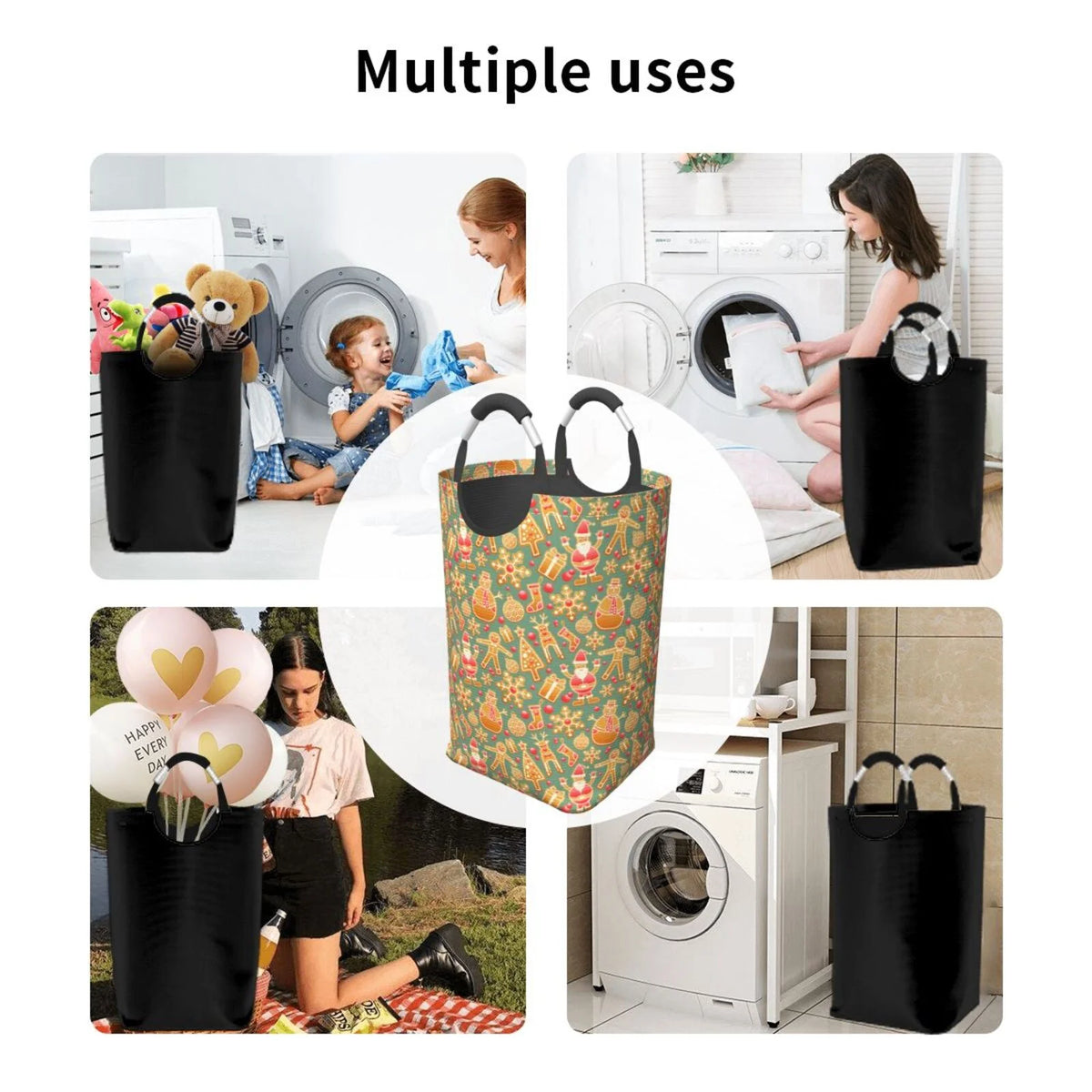 Large Collapsible Laundry Hamper with Aluminum Handle, 50L Q8160