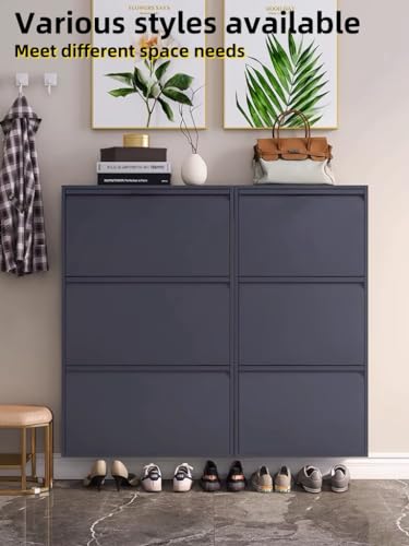 Black Grey Shoe Cabinet with 3 Flip Drawers Y2226