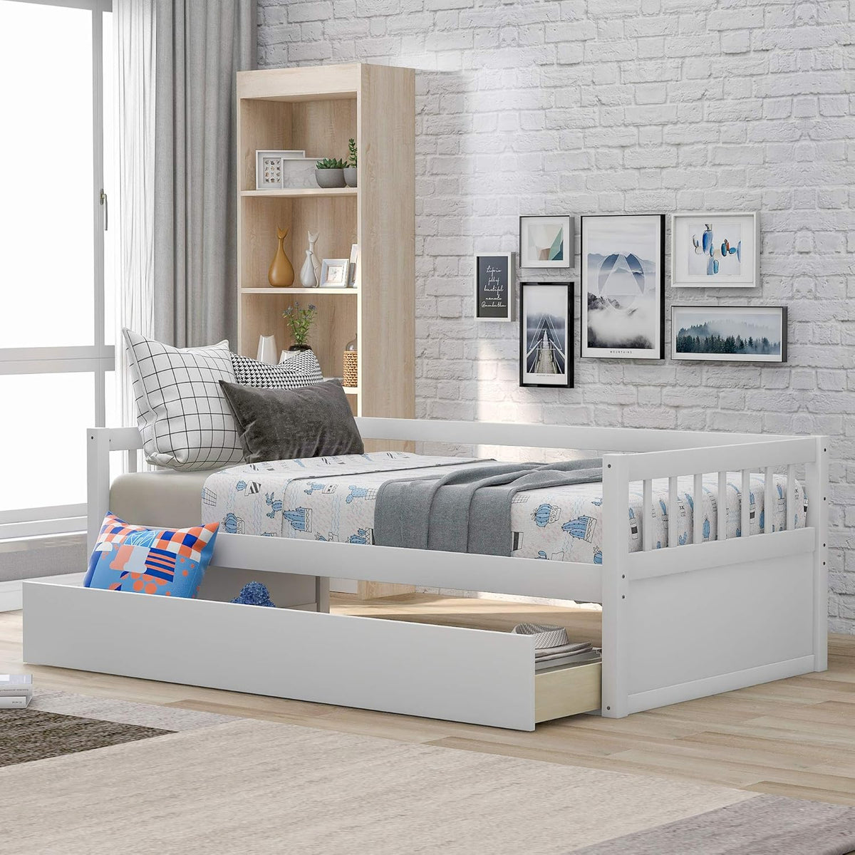 Twin Size Solid Wood Daybed with Trundle N688912