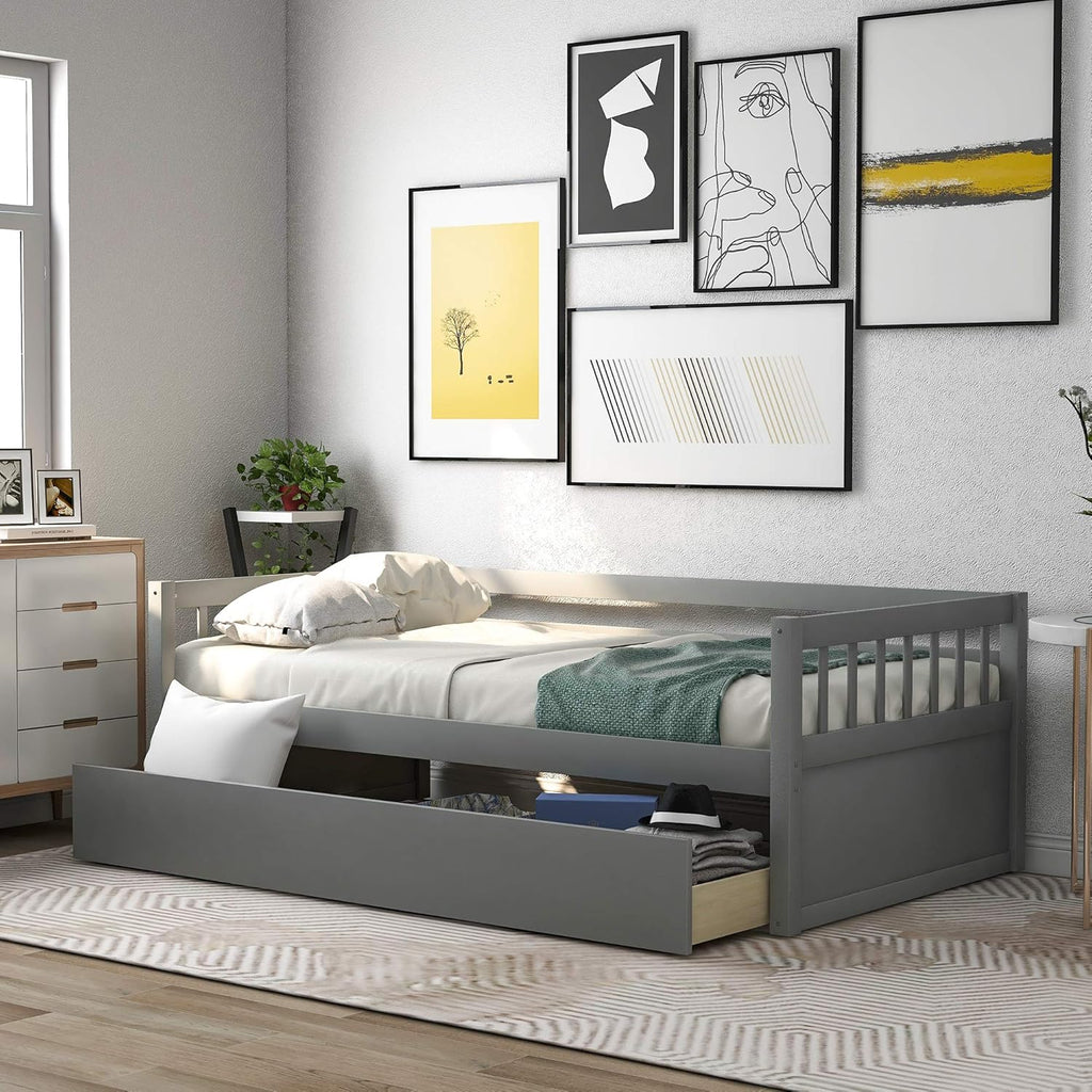 Twin Size Solid Wood Daybed with Trundle N688912